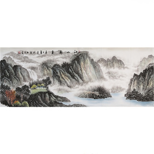 名人曾刚手绘山水画六尺横幅江山如画装饰收藏客厅送礼赠合影证书