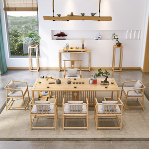 新中式茶桌椅组合中岛实木泡茶台茶桌套装一体办公室招待桌茶水台