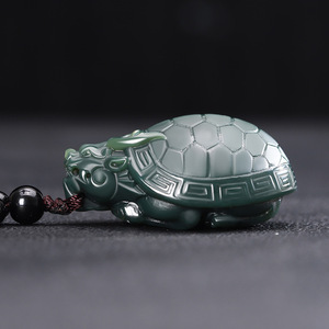 新疆和田玉青玉龙龟吊坠手把件玉石龙头龟男女款项链送证书支持复