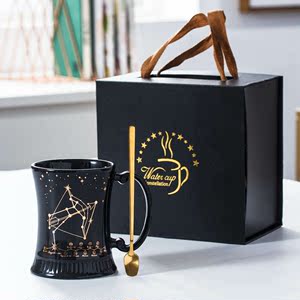 罗马柱十二星座杯子带勺精美礼盒装陶瓷情侣水杯咖啡杯ins马克杯