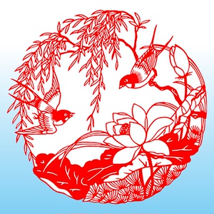 燕子荷花杨柳中国风吉祥春暧开窗花剪纸贴纸玻璃门窗墙防撞贴装饰