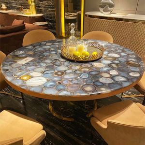 天然玛瑙石光电奢石餐桌半宝石板材圆餐桌轻奢高级感大理石背景
