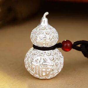 正品s999千足银镂空福禄好运葫芦吊坠男女款招财纯银挂坠项链情侣
