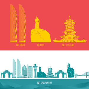 b8手绘线条建筑厦门城市鼓浪屿双子塔杏林阁剪影线稿ai高清矢量图