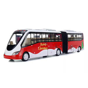 彩珀成真1:32合金蓝色双节巴士车模型红色旅游公交大巴儿童玩具男