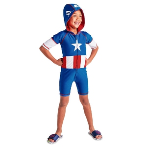 美国迪士尼官网代购 漫威复仇者联盟美国队长防晒连帽连体游泳衣