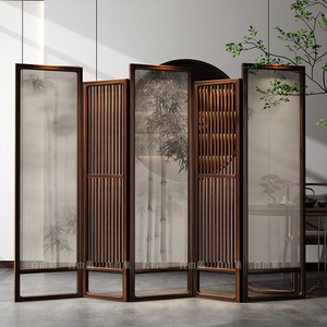 新中式竹子屏风隔断墙客厅酒店实木折叠栅栏移动简约现代定制折屏