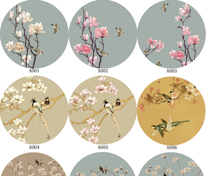 圆形花鸟素材 折叠屏风隔断画布半透乔其纱加厚纱选图素材纱画