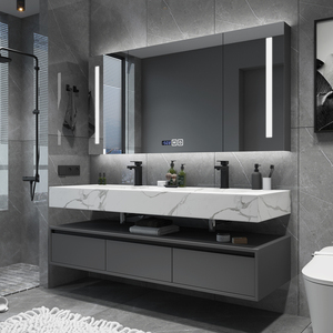 浴室柜组合实木智能镜北欧现代简约双盆挂墙式台上盆卫生间洗漱台