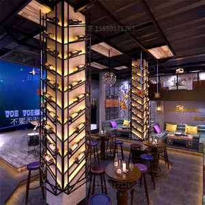 酒吧酒柜酒架墙上柱子装饰创意简约红酒葡萄酒发光立柱陈列壁挂式