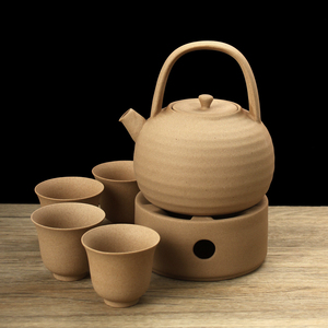 新中式茶馆蜡烛炉温茶器套装麦饭石陶壶提梁壶烤奶茶罐罐茶杯茶饮