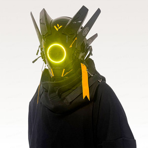机械面具头盔赛博朋克未来武士面具全手工定制led发光面罩cosplay