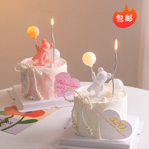 网红520情人七夕节蛋糕装饰摆件发光气球小熊情侣快乐装扮配插件