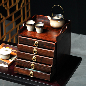大红酸枝普洱茶盒实木茶饼收纳盒红木分茶盘抽屉式茶柜储茶柜茶架