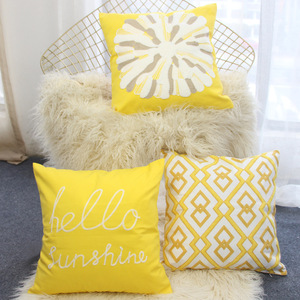 全棉毛巾绣几何沙发抱枕靠垫Nordic Style square cushion yellow
