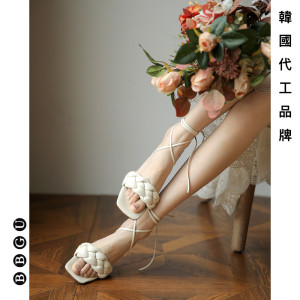 bb古韩国真皮女鞋2022网红一字带绑腿外穿高跟鞋凉拖细跟拖鞋凉鞋