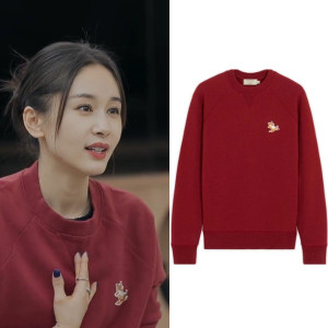 q641268419淘宝香港明星王子文同款衣服红色宽松韩版百搭圆领卫衣女
