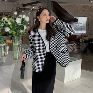黑白小格子短外套女