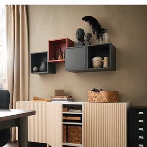 宜家伊克特格子吊柜子墙面柜书柜壁柜方格收纳柜酒柜储物柜带柜门