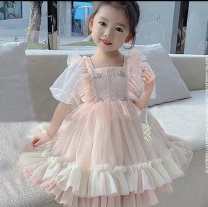 夏季女童洛丽塔公主裙粉色纱纱连衣裙儿童女孩蕾丝夏款洋气甜美