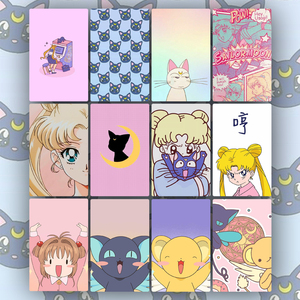 粉系少女卡贴 可爱 美少女 学生动漫卡贴高清磨砂来图定制包邮