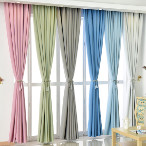 全遮光短窗帘成品纯色简约现代客厅卧室阳台飘窗落地窗遮阳布料