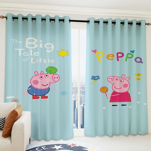 北欧现代简约小猪佩奇儿童房卡通遮光窗帘布网红款卧室ins少女