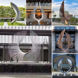 不锈钢凤尾雕塑定制镂空凤凰翅膀金属羽翼异形抽象镜面水景观户外