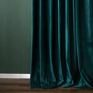 美式简约新款轻奢天鹅绒丝绒森绿色墨孔雀绿客厅卧室加厚遮光窗帘
