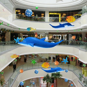 夏季美陈大型仿真泡沫海豚海鱼吊饰商场中庭海洋主题氛围挂饰布置