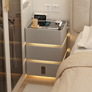 悬浮床头柜2024新款轻奢高级感卧室置物小方柜三层抽屉浅灰色40宽