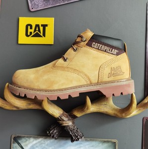CAT卡特男女鞋中帮工装靴固特异户外休闲系带中筒马丁靴真牛皮鞋