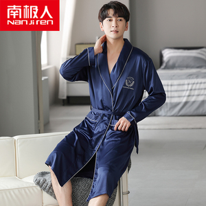 南极人男士睡袍春夏季长袖冰丝浴袍仿真丝绸凉感男式秋款家居服薄