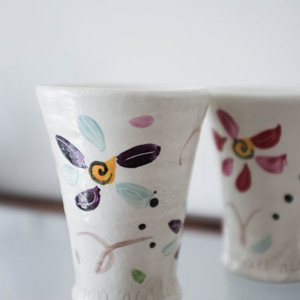 【晝夜】日本陶艺家 吉冈万理 彩绘 色绘 童趣 咖啡杯 水杯 筒杯