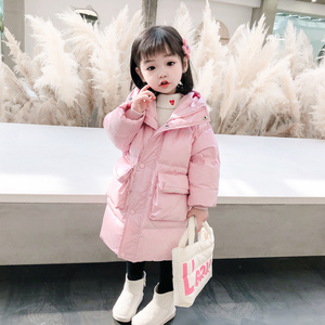 女宝宝羽绒棉衣女小童韩版冬装2024新款中长款棉服外套女孩棉袄。