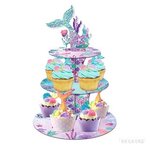 小美人鱼甜品台蛋糕架海洋主题派对布置用品三层纸质甜品展示架子