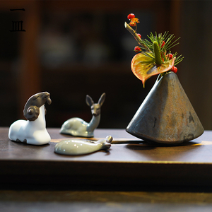 茶宠饰品摆件茶饰茶具茶台配件哥窑汝窑紫砂陶瓷工艺品创意小花器