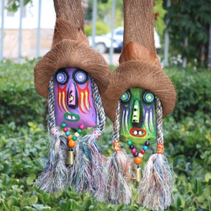 云南民族风木工艺品东巴文避邪吞口人木质酒吧装饰风铃挂件