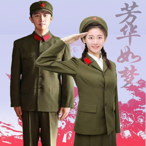 90同款货源俺家卖演出服001淘宝芳华同款绿军装解放军衣服女装女