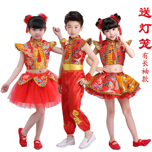 六一儿童说唱中国红打鼓服喜庆开门红秧歌服太平女儿鼓舞蹈演出服