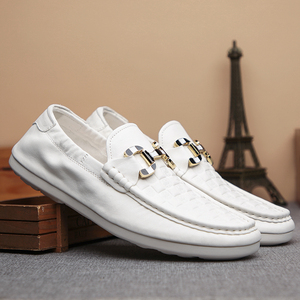 青年男式白色豆豆男鞋夏季真皮韩版潮鞋男款休闲一脚蹬懒人驾车鞋