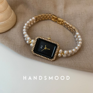 handsmood  珍珠链条黑金高级感手表方形表盘小众气质时尚女表239