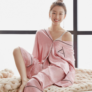 周冬雨何穗明星同款睡衣女秋冬长裤长袖两件套装冰丝绸性感家居服