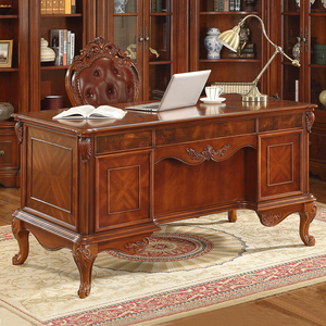 美式实木书桌欧式高档电脑桌现代简约大班台书房家用学习桌办公桌