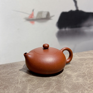 吴佩姬手拉壶扁西施壶120cc潮州朱泥纯手工鱼籽朱泥茶壶谢华弟子