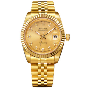 正品邦士度男表全自动机械表18k金表夜光纯金色防水男士黄金手表