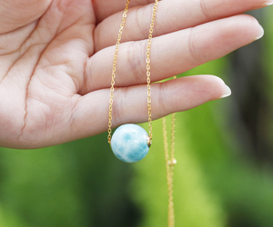 【别名"拉利玛"】天然18k金海纹石水波纹吊坠