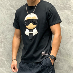 fendi芬迪t恤男夏季新款老佛爷字母印花logo圆领百搭时尚休闲短袖