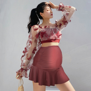 2022夏季新款孕妇泳衣女士全孕期显瘦修身聚拢托腹分体两件套泳装