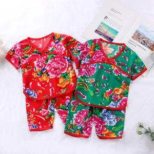 东北大花婴儿服男童女夏季网红儿童睡衣夏装两件套宝宝衣服套装薄